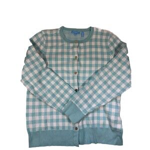 Draper James Large Blue White Checked Button Cardigan In Excellent Preowned Cond